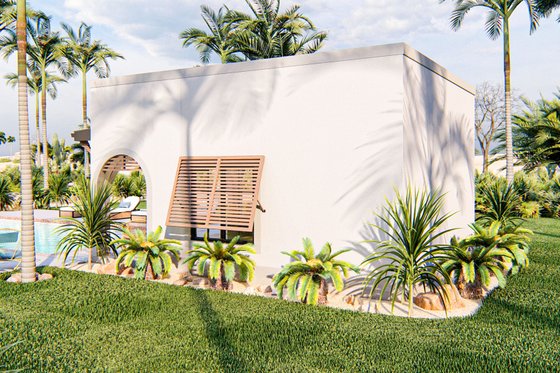 Exterior - Rear Elevation for Mediterranean House Plan #455-640, 1 bath