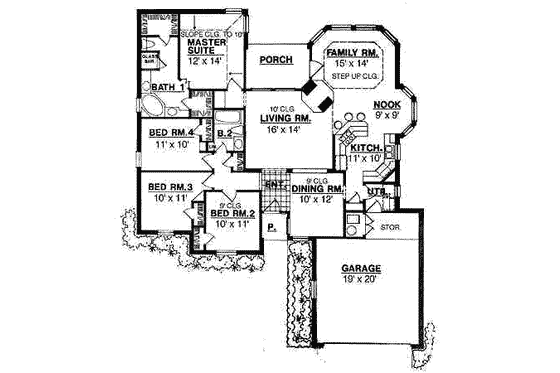 Floor Plan - Main Floor for European House Plan #40-152 - 4 bed, 2 bath