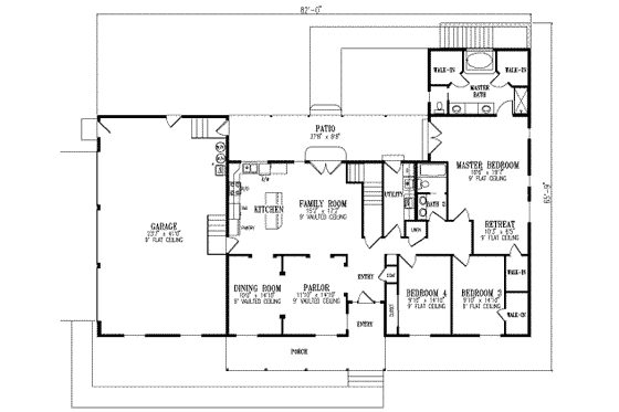 Floor Plan - Main Floor for Farmhouse House Plan #1-523 - 3 bed, 3 bath