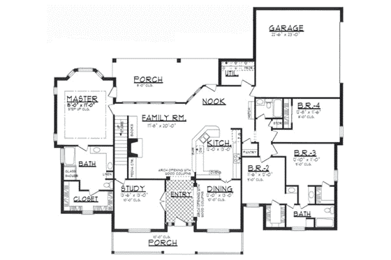 Floor Plan - Main Floor for Traditional House Plan #62-123 - 4 bed, 3 bath