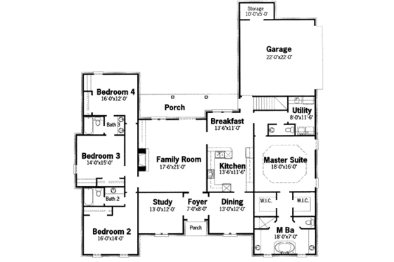 Floor Plan - Main Floor for European House Plan #15-146 - 4 bed, 3.5 bath