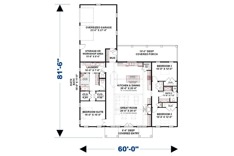 Architectural House Design - Floor Plan - Main Floor 3 for Barndominium House Plan #44-261 - 3 bed, 2 bath