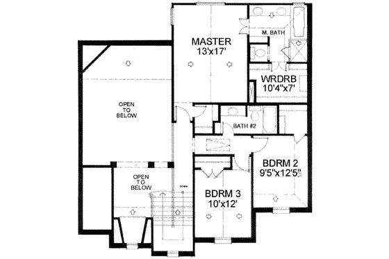 Floor Plan - Upper Floor for European House Plan #141-105 - 3 bed, 2.5 bath