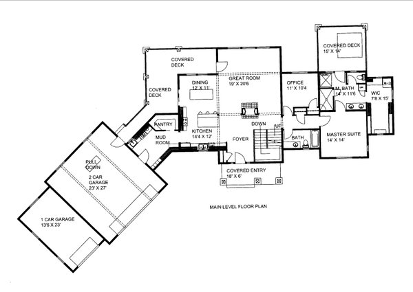 Floor Plan - Main Floor for Craftsman House Plan #117-1115 - 3 bed, 3 bath