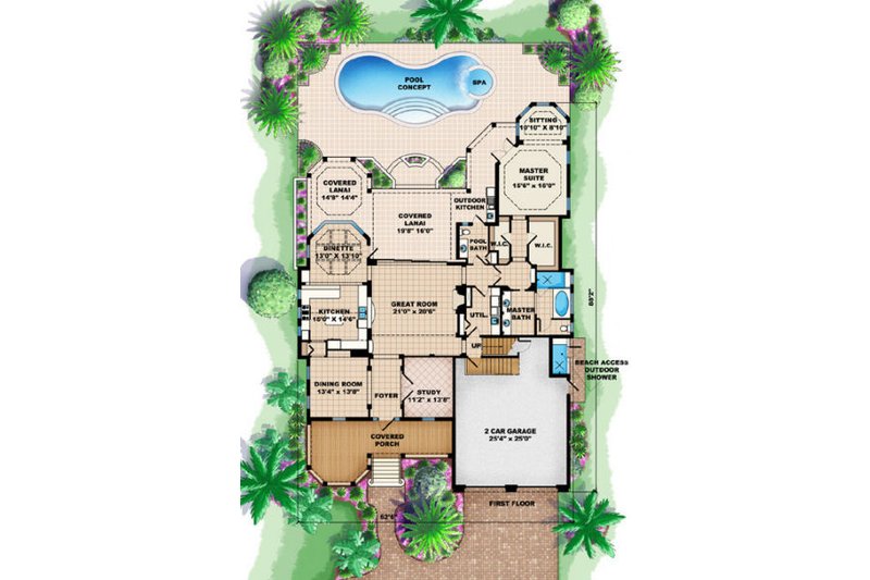 House Blueprint - Floor Plan - Main Floor for Beach House Plan #27-412 - 5 bed, 2.5 bath