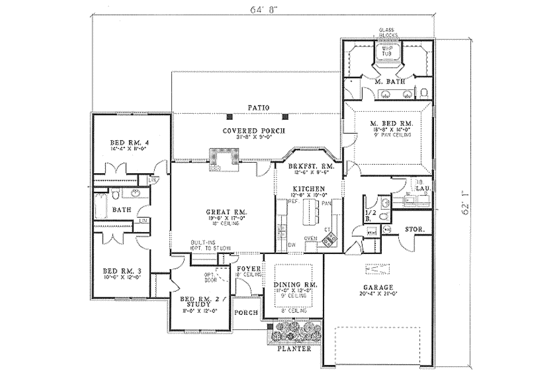 Floor Plan - Main Floor for Traditional House Plan #17-148 - 4 bed, 2.5 bath