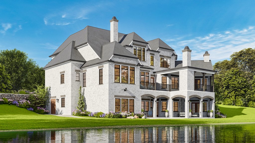 Exterior - Rear Elevation 2 for European House Plan #54-718 - 5 bed, 5.5 bath