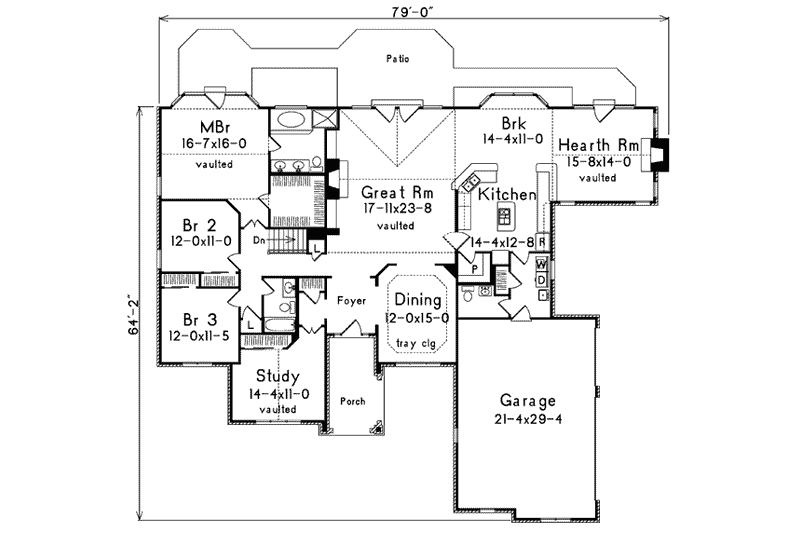 House Blueprint - Floor Plan - Main Floor for European House Plan #57-175 - 3 bed, 2.5 bath