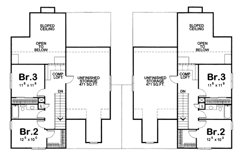 House Blueprint - Floor Plan - Upper Floor for Traditional House Plan #20-2138 - 3 bed, 3 bath