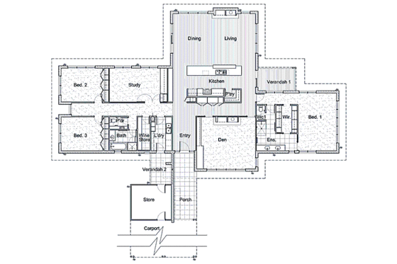 Floor Plan - Main Floor for Ranch House Plan #496-6 - 3 bed, 2 bath