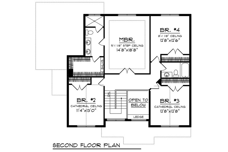 Dream House Plan - Floor Plan - Upper Floor for Craftsman House Plan #70-1218 - 4 bed, 3 bath