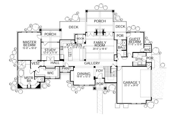 Floor Plan - Main Floor for Craftsman House Plan #80-205 - 4 bed, 3.5 bath