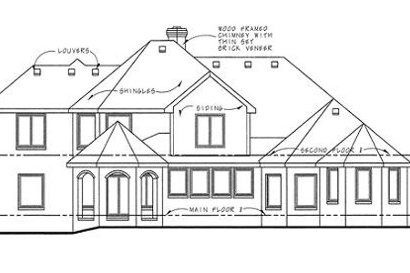 Home Plan - Exterior - Rear Elevation for European House Plan #20-1705 - 4 bed, 4 bath