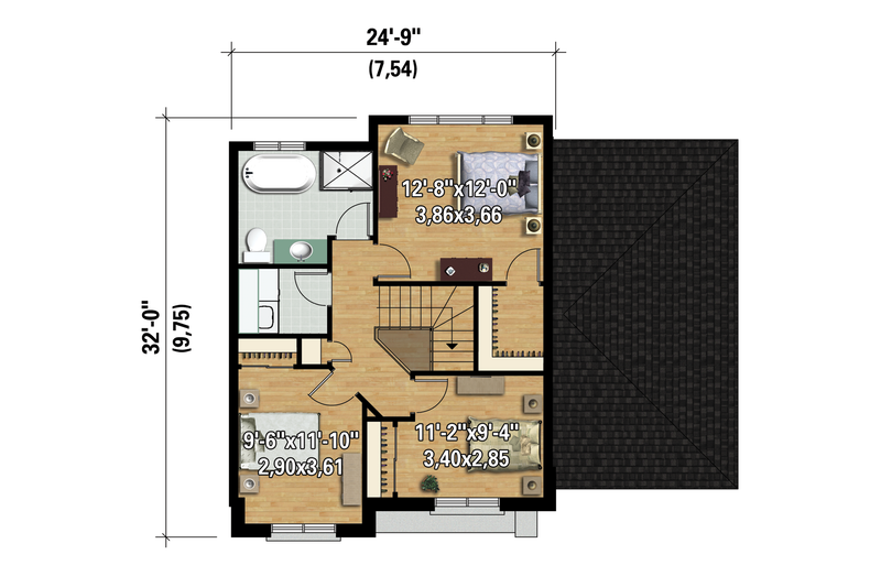 Dream House Plan - Floor Plan - Upper Floor 1 for Contemporary House Plan #25-4313 - 3 bed, 1 bath