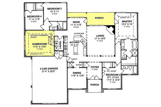 Floor Plan - Main Floor for Traditional House Plan #20-345 - 4 bed, 3 bath