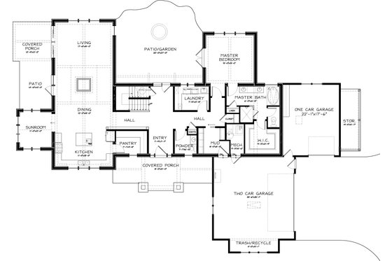 Floor Plan - Main Floor for Craftsman House Plan #434-26 - 3 bed, 2.5 bath