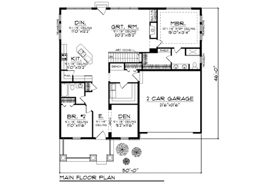 Floor Plan - Main Floor for Traditional House Plan #70-947 - 2 bed, 1 bath