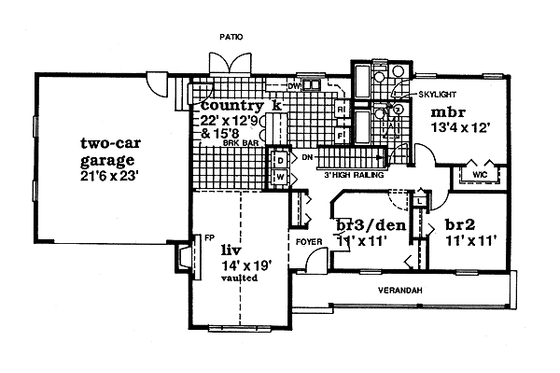 Floor Plan - Main Floor for Ranch House Plan #47-332 - 3 bed, 2 bath