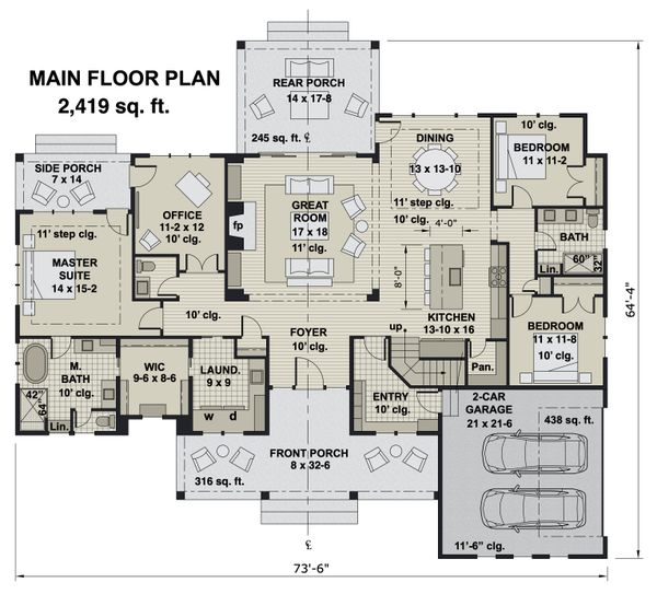 House Plan Design - Farmhouse Floor Plan - Main Floor Plan #51-1170