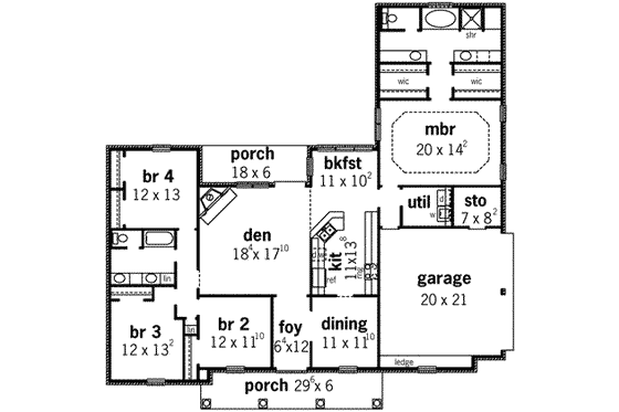 Floor Plan - Main Floor for Southern House Plan #16-306 - 3 bed, 2 bath