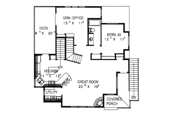 Floor Plan - Main Floor for Modern House Plan #117-199 - 3 bed, 2 bath