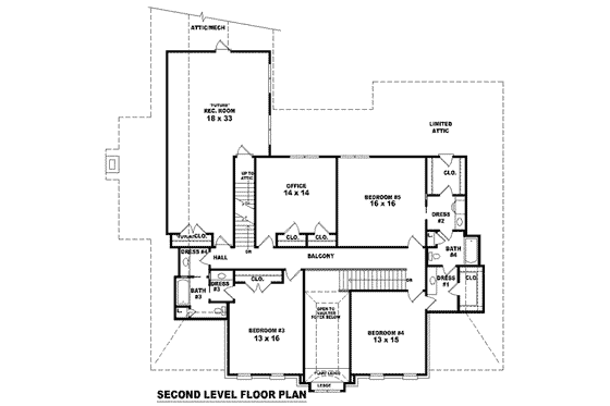 Floor Plan - Upper Floor for Colonial House Plan #81-1641 - 5 bed, 4 bath