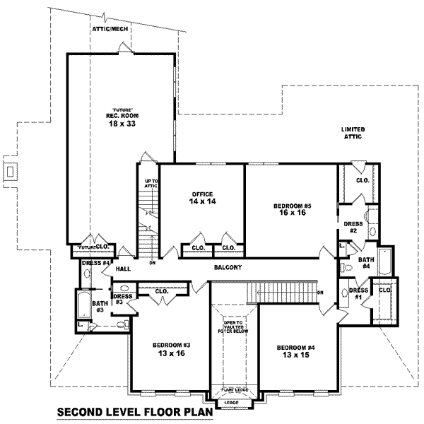 Colonial Floor Plan - Upper Floor Plan #81-1641