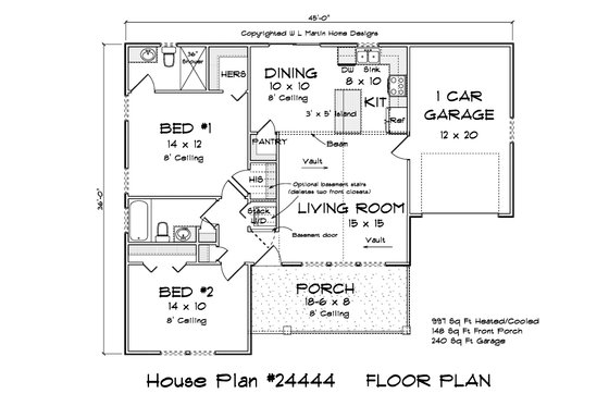 Floor Plan - Main Floor for Cottage House Plan #513-2261 - 2 bed, 2 bath