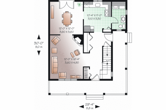 Floor Plan - Main Floor for Country House Plan #23-2239 - 3 bed, 1.5 bath