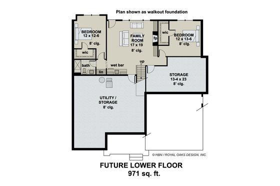 Floor Plan - Lower Floor for Craftsman House Plan #51-1184 - 3 bed, 2 bath