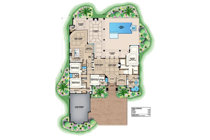 House Blueprint - Floor Plan - Main Floor for European House Plan #27-494 - 4 bed, 5.5 bath