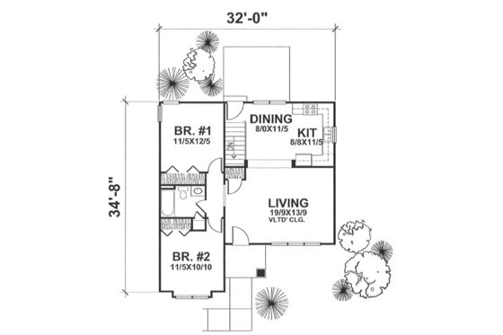 Floor Plan - Main Floor for Cottage House Plan #50-123 - 2 bed, 1 bath