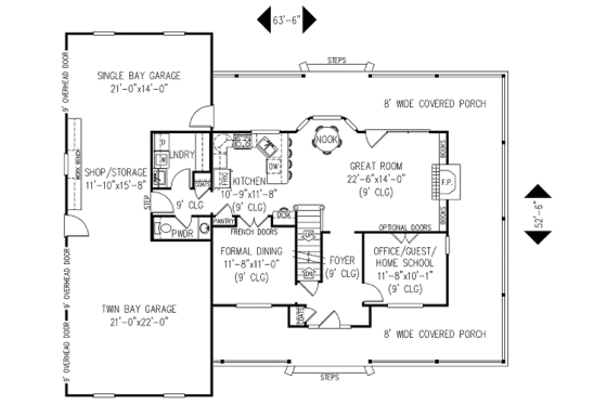 Floor Plan - Main Floor for Farmhouse House Plan #11-119 - 4 bed, 2.5 bath