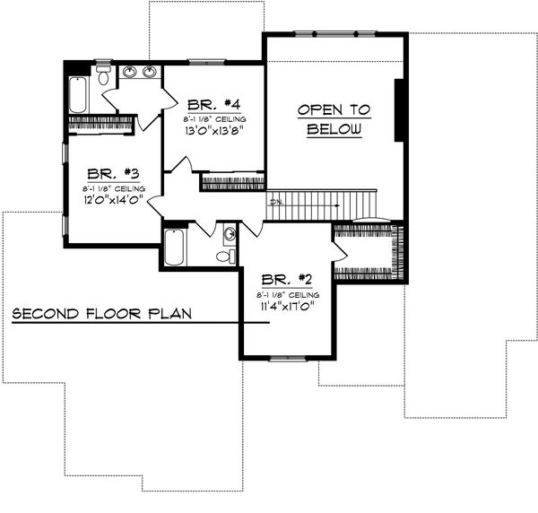 Traditional Floor Plan - Upper Floor Plan #70-1107