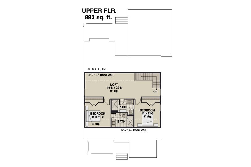 House Blueprint - Floor Plan - Upper Floor for Farmhouse House Plan #51-1259 - 3 bed, 3.5 bath