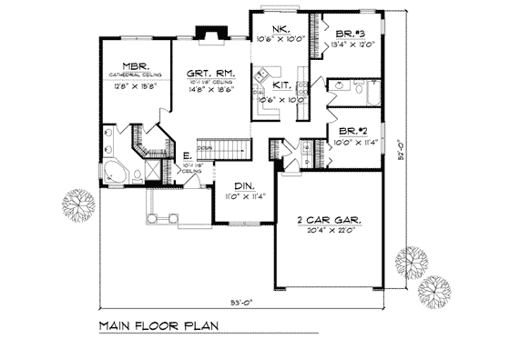 Floor Plan - Main Floor for Traditional House Plan #70-160 - 3 bed, 2 bath