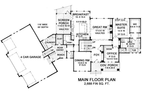 Floor Plan - Main Floor for Craftsman House Plan #51-560 - 2 bed, 1.5 bath