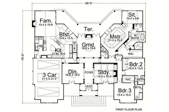 Floor Plan - Main Floor for European House Plan #119-106 - 3 bed, 4.5 bath