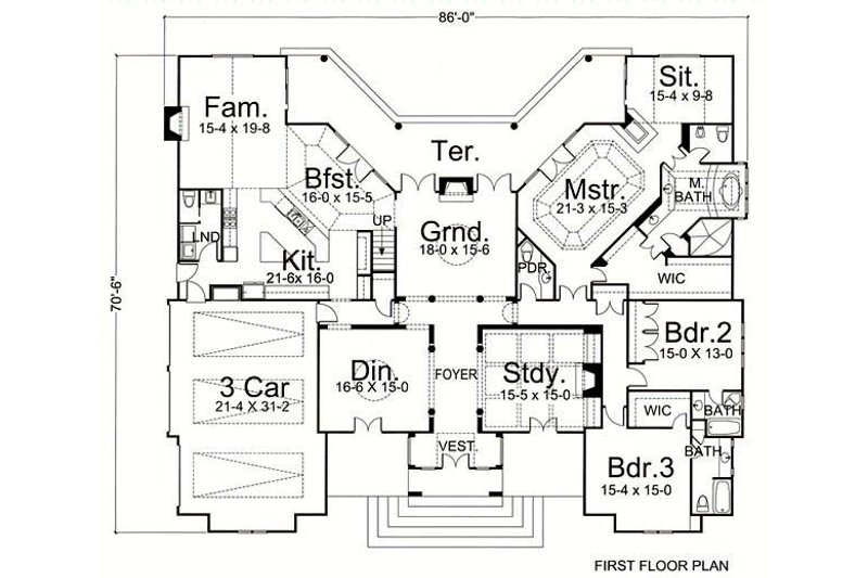 Home Plan - Floor Plan - Main Floor for European House Plan #119-106 - 3 bed, 4.5 bath