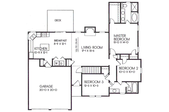 Floor Plan - Main Floor for Traditional House Plan #129-147 - 3 bed, 2 bath