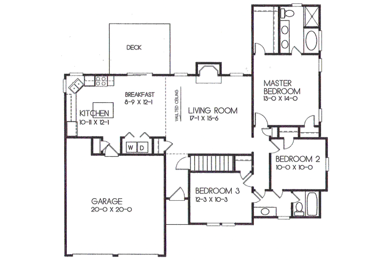 House Plan Design - Floor Plan - Main Floor for Traditional House Plan #129-147 - 3 bed, 2 bath