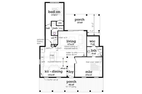 Floor Plan - Main Floor for Cottage House Plan #45-610 - 2 bed, 2 bath