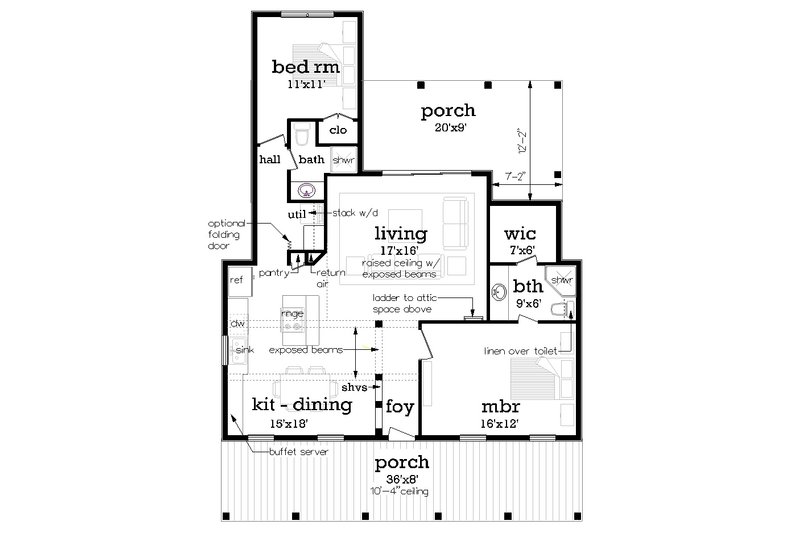 Architectural House Design - Floor Plan - Main Floor for Cottage House Plan #45-610 - 2 bed, 2 bath