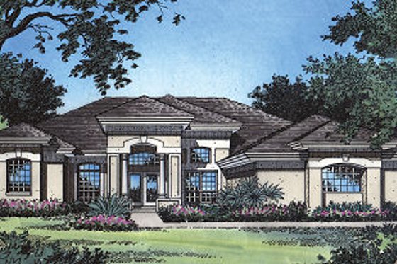 Exterior - Front Elevation for Mediterranean House Plan #417-262 - 4 bed, 3 bath