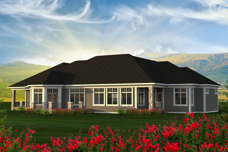 House Design - Exterior - Rear Elevation for Ranch House Plan #70-1232 - 2 bed, 3 bath