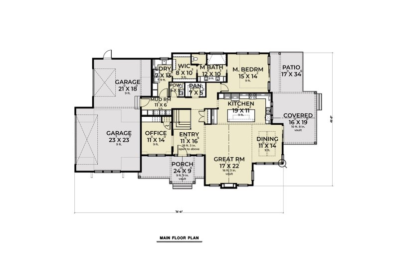 Home Plan - Floor Plan - Main Floor for Farmhouse House Plan #1070-113 - 4 bed, 3.5 bath