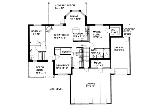 Floor Plan - Main Floor for Bungalow House Plan #117-627 - 2 bed, 2 bath