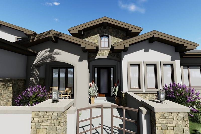 Dream House Plan - Exterior - Front Elevation 3 for Adobe / Southwestern House Plan #1069-22 - 3 bed, 3.5 bath