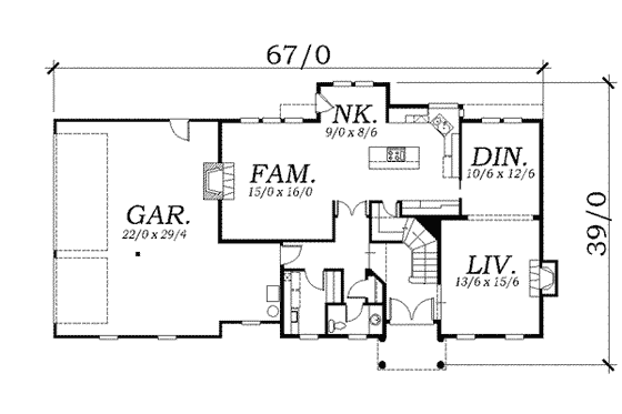 Floor Plan - Main Floor for Colonial House Plan #130-128 - 3 bed, 2.5 bath