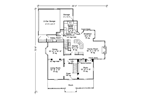 Floor Plan - Main Floor for Southern House Plan #410-110 - 4 bed, 3.5 bath